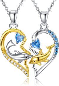 wholesale 925 Sterling Silver Dolphins in Heart-Shaped Pendant Necklaces - Matching Set for Mothers & Daughters or Best Friends-Dolphin