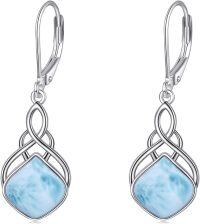wholesale Sterling Silver Nature Stone Celtic Knot Leverback Dangle Earrings for Women Girls-Larimar irish earrings
