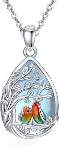 wholesale 925 Sterling Silver Moonstone Parrot Tree of Life Pendant Necklace - Mother Daughter s for Mom & Girls-(03-Parrot Bird