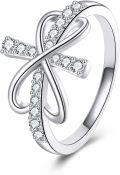 wholesale 925 Sterling Silver Infinity Cross CZ Studded Open Adjustable Ring for Women-0-0
