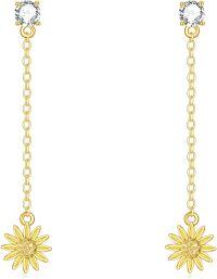 wholesale 14K Gold Sunflower Drop Earring for Her-01-Sunflower Earrings Chain