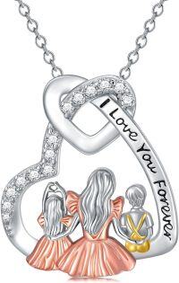 wholesale 925 Sterling Silver I Love You Forever Mother and 2 Daughters Necklace with Heart Pendant Mother's Day Jewelry for Women-Mom& 1 Daughter 1Son