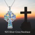 wholesale 925 Sterling Silver Celtic Cross Necklace With Mother Of Pearl Inlay-0-5