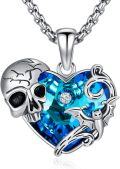 wholesale 925 Sterling Silver Blue Crystal Heart Pendant Necklaces for Women Gothic -0-0