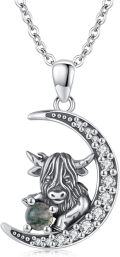 wholesale 925 Sterling Silver Moon Highland Cow Pendant Necklaces for Women's -0-0