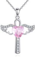 wholesale 925 Sterling Silver Pink Heart Angel Wings Pendant Necklace for Women and Girls-0-0