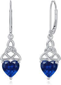wholesale 925 Sterling Silver Heart Birthstone Celtic Knot Dangle Leverback Earrings-09-September