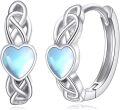 wholesale 925 Sterling Silver Heart-Shaped Celtic Knot Huggie Hoop Earrings with Blue Moonstone and White Opal Accents-0-0