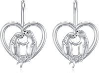 wholesale 925 Sterling Silver Heart Otter Leverback Earrings - Hypoallergenic  for Women & Girls-Otter