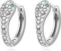 wholesale 925 Sterling Silver Snake Skin Huggie Hoop Earrings with Green Stones and Heart Pattern-0-0