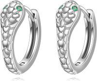 wholesale 925 Sterling Silver Snake Skin Huggie Hoop Earrings with Green Stones and Heart Pattern-Snake