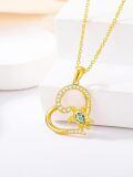 TOUPOP 14K Gold Blue Opal Sea Turtle Heart Pendant Necklace-0-1
