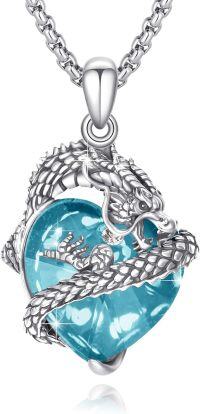 wholesale 925 Sterling Silver Birthstone Dragon Pendant Necklace for Women-March - Dragon Necklace