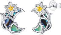 wholesale 925 Sterling Silver Moon & Flower Stud Earrings - Hypoallergenic Gift for Women-A-Moon Lily