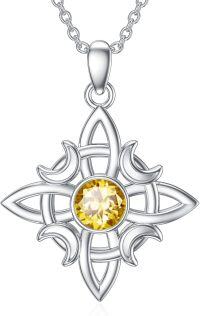 wholesale 925 Sterling Silver Witches Knot Birthstone Necklace Wicca Moon Celtic Pendant-11-Birthstone & November
