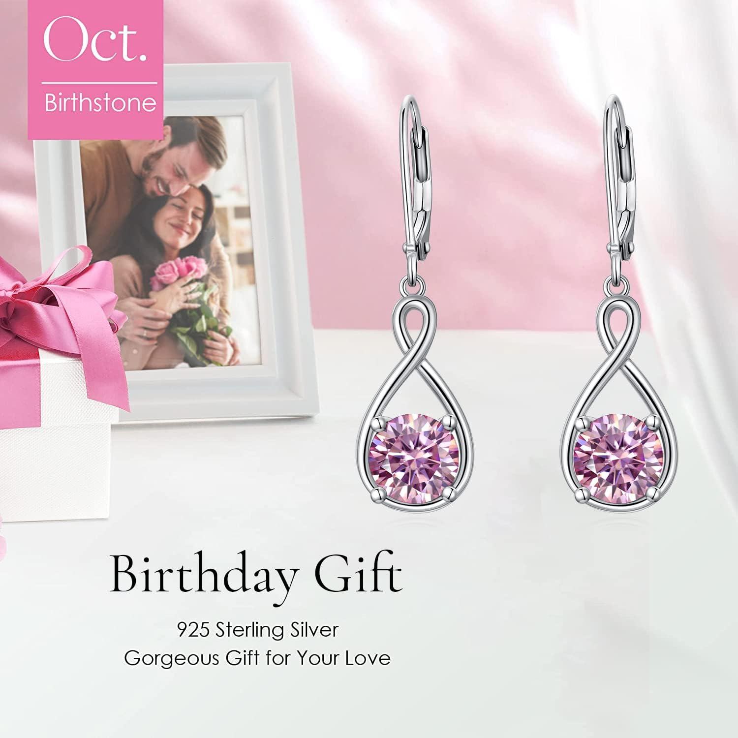 Sterling Silver Birthstone Dangle Drop Earrings Infinity Valentine s Day Jewelry Gifts for Women Girls-0-5