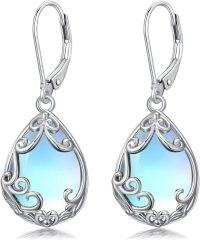 wholesale Sterling Silver Celtic Filigree Teardrop Earrings with Leverback for Women Mother s Day Gifts-Moonstone