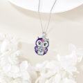 wholesale 925 Sterling Silver Owl Pendant with Purple Enamel and Cubic Zirconia Heart Gemstone - Gothic Style Statement Necklace for Women & Girls-0-3