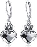 wholesale 925 Sterling Silver Crystal Heart Skull Drop Earrings Gothic Jewellery Gifts-0-0
