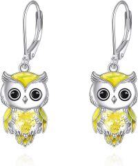 wholesale 925 Sterling Silver Birthstone Owl Dangle Earrings for Women Christmas Gifts-11-November