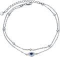 wholesale 925 Sterling Silver Evil Eye Double Chain Bracelet with Blue Stone and Beads for Women Girls-0-0