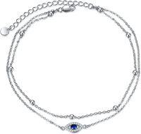wholesale 925 Sterling Silver Evil Eye Double Chain Bracelet with Blue Stone and Beads for Women Girls-Evil Eye Layered Bracelet