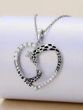 wholesale 925 Sterling Silver Heart-Shaped Giraffe Pendant Necklace with Cubic Zirconia and Engraved Message I Love You Forever Gifts for Women Girls Mother's Day Jewelry-0-1