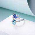 wholesale 925 Sterling Silver Crystal Cat Ring with Swarovski Blue Purple Stones, Adjustable Size-0-1