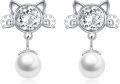 wholesale 925 Sterling Silver Cat Ear Studs with Paw Print and Pearl Drop for Women Girls  48 chars-0-0