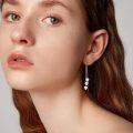 wholesale 925 Sterling Silver Threader Earrings with Heart Charms and Tiny Cubes Dangle Drop Chain s for Women-0-4