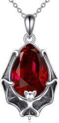 wholesale 925 Sterling Silver Red Garnet Gothic Bat Pendant Necklace Dark Punk Vampire s for Women-0-0