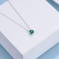 wholesale 925 Sterling Silver Green CZ Round Pendant Chain Necklace for Women Girls-0-52