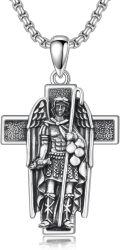 wholesale 925 Sterling Silver Guardian Angel Cross Pendant Necklace Religious Protection Charm Jewelry for Men-0-0