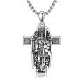 wholesale 925 Sterling Silver Guardian Angel Cross Pendant Necklace Religious Protection Charm Jewelry for Men-0-0