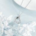 wholesale 925 Sterling Silver Black and White Cats in Love Heart Pendant Necklace with Cubic Zirconia Accents-0-4
