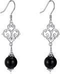 wholesale 925 Sterling Silver Black Onyx Witch's Knot Dangle Drop Leverback Earrings -0-0