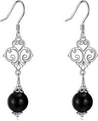 wholesale 925 Sterling Silver Black Onyx Witch's Knot Dangle Drop Leverback Earrings -Filigree Onyx Earrings