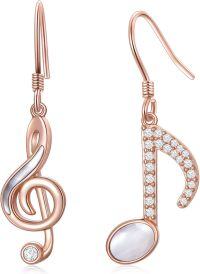 wholesale 925 Sterling Silver Plated Rose Gold Musical Note Dangle Earrings with Cubic Zirconia and Pearl Accents-Music Note