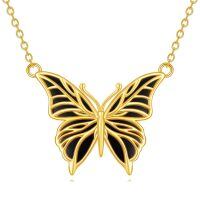 wholesale 925 Sterling Silver Black Enamel Butterfly Pendant Necklace for Women-Black Onyx Gold