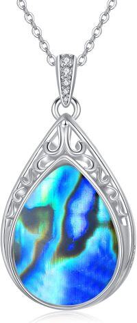 wholesale Sterling Silver Gemstone Teardrop Filigree Pendant Necklace-Abalone shell