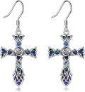 wholesale 925 Sterling Silver Blue Stone Cross Dangle Drop Earrings for Women-0-0