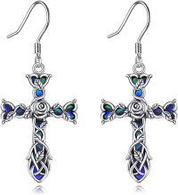 wholesale 925 Sterling Silver Blue Stone Cross Dangle Drop Earrings for Women-Rose flower