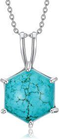 wholesale 925 Sterling Silver Hexagon Natural Turquoise Pendant Necklace Gift for Women-0-0