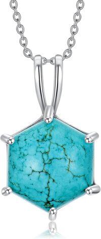 wholesale 925 Sterling Silver Hexagon Natural Turquoise Pendant Necklace Gift for Women-Hexagon