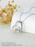 wholesale 925 Sterling Silver I Love You Forever Monkey Banana Heart Pendant Necklace-0-3