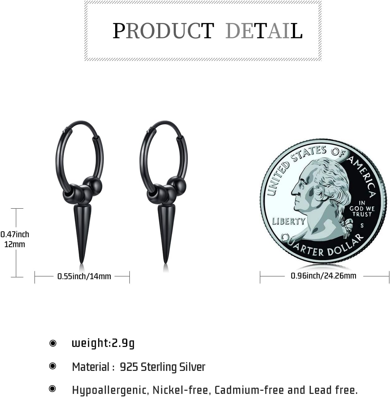 wholesale Black Stainless Steel Spiked Ball Huggie Hoop Earrings Punk Style Jewelry 3cm Diameter-0-5