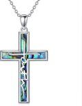 wholesale 925 Sterling Silver Abalone Shell Inlay Faith Cross Pendant Necklace s for Women-0-0
