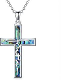 wholesale 925 Sterling Silver Abalone Shell Inlay Faith Cross Pendant Necklace s for Women-Cross Faith