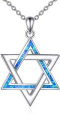 wholesale 925 Sterling Silver Blue Opal Star of David Hexagram Pendant Necklace for Women Gifts-0-0