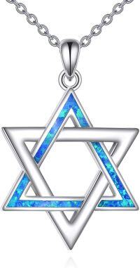 wholesale 925 Sterling Silver Blue Opal Star of David Hexagram Pendant Necklace for Women Gifts-Star of David